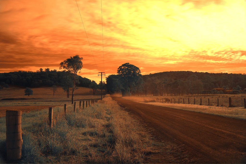 Rural Australian road at sunset